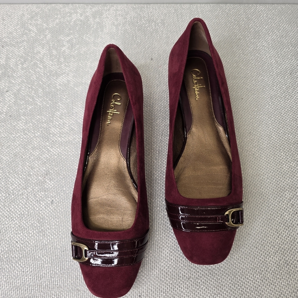 Cole Haan Nike Air Burgundy Suede Ballet Flats Buckle Detail 7.5B - Picture 3 of 8